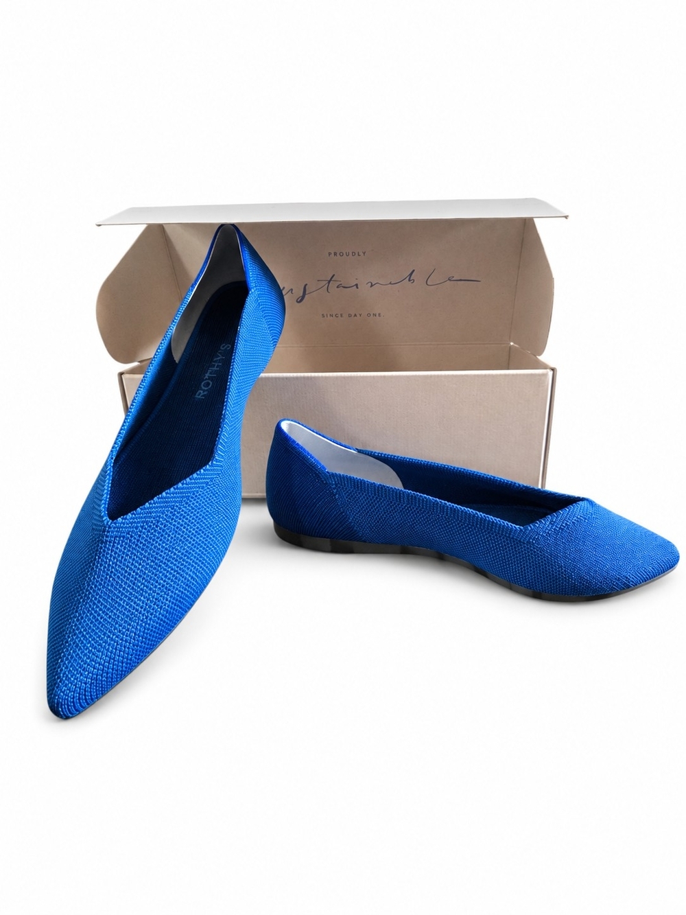 Rothy's Women's The Point Pointed Blue Knit Flats Size 10